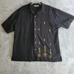 Tommy bahama 100% silk Hawaiian button down mens XL SS Embroidered pineapple